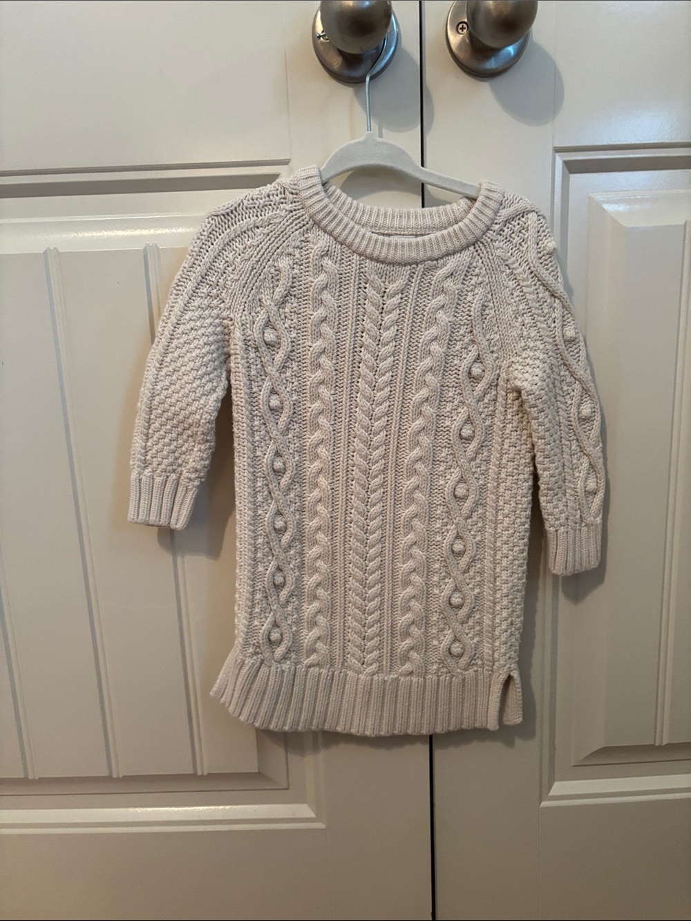Cream Cable-Knit kids Sweater dress - Classic Crewneck